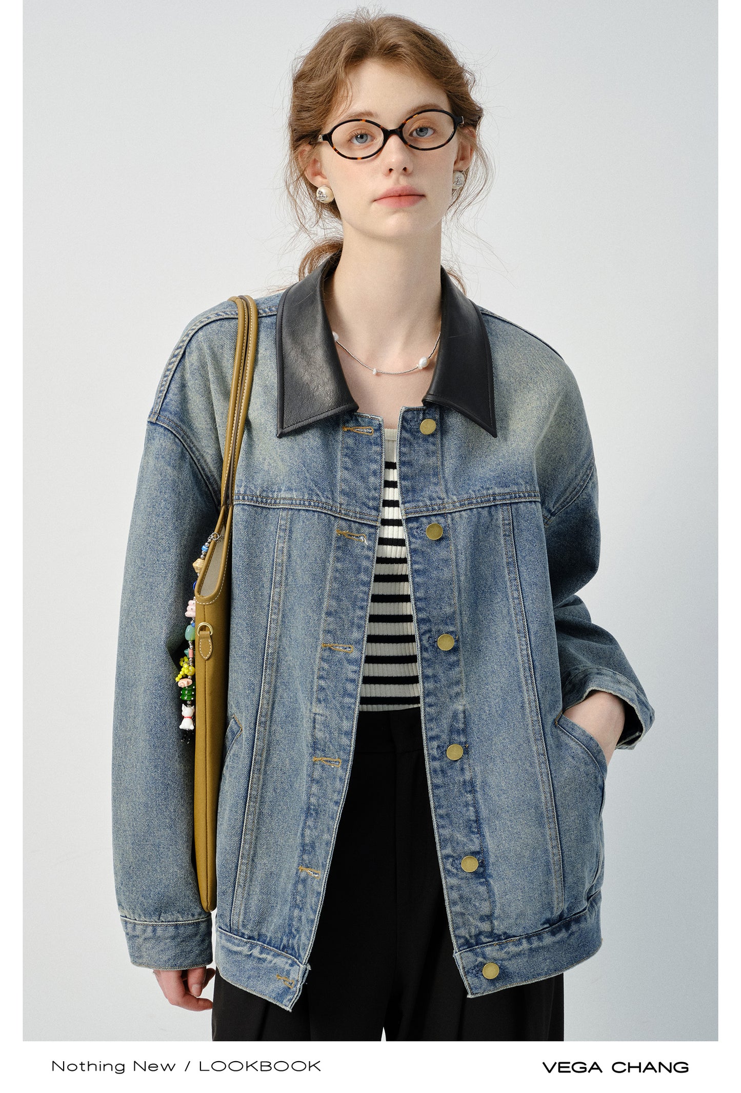 Denim Jacket With Contrasting Faux Leather Collar