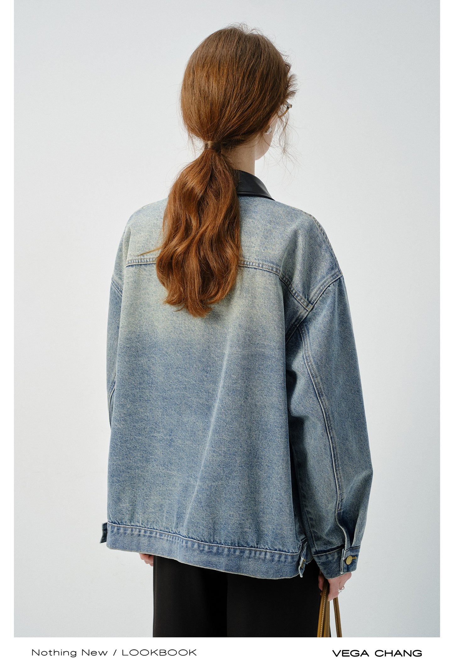 Denim Jacket With Contrasting Faux Leather Collar