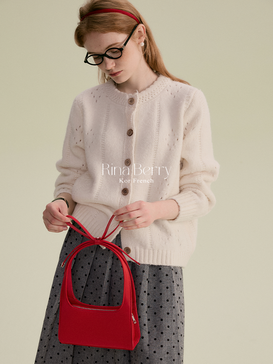Patterned Pointelle Cardigan With Lace Detail