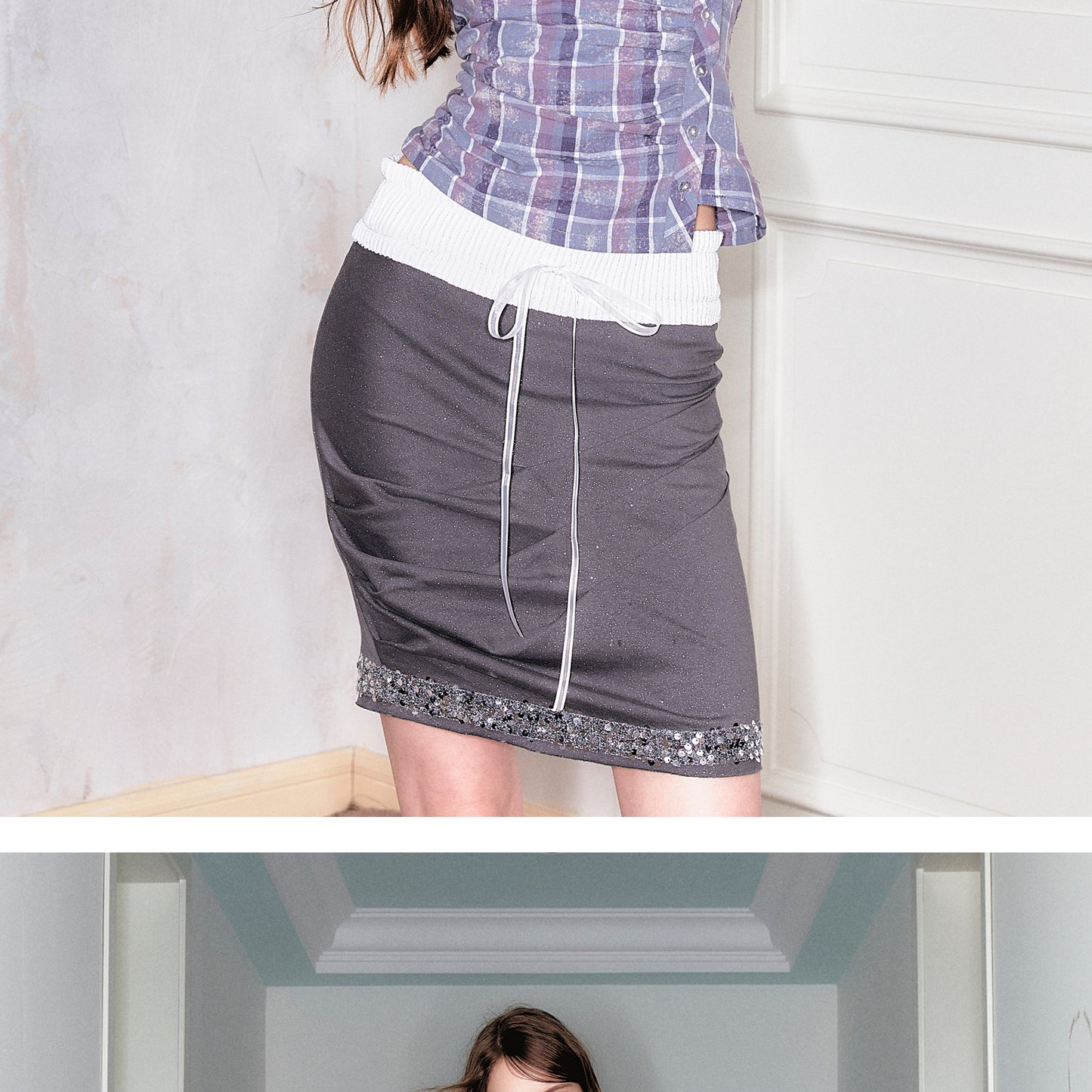 Sequin Hem Draped Hip Hugging Skirt