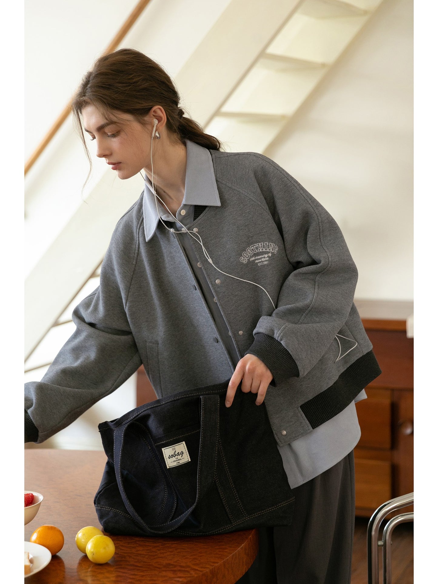 Two-Tone Embroidered Varsity Jacket