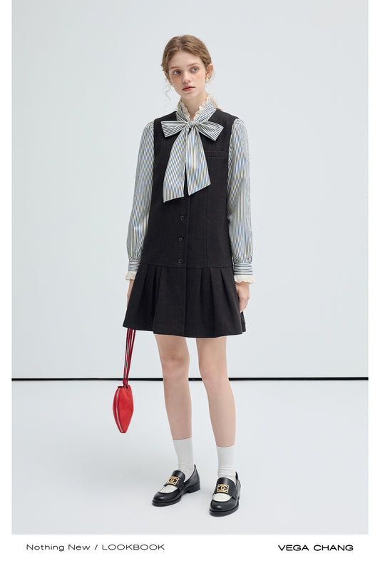 Wool Blend Pleated Vest Dress