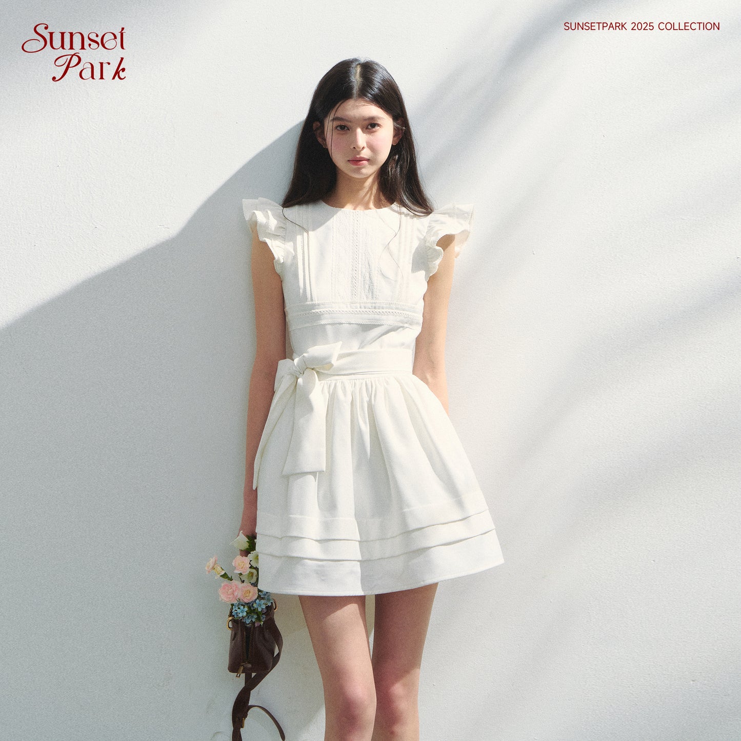 Butterfly-Sleeve Pleated Dress With Bow Waist