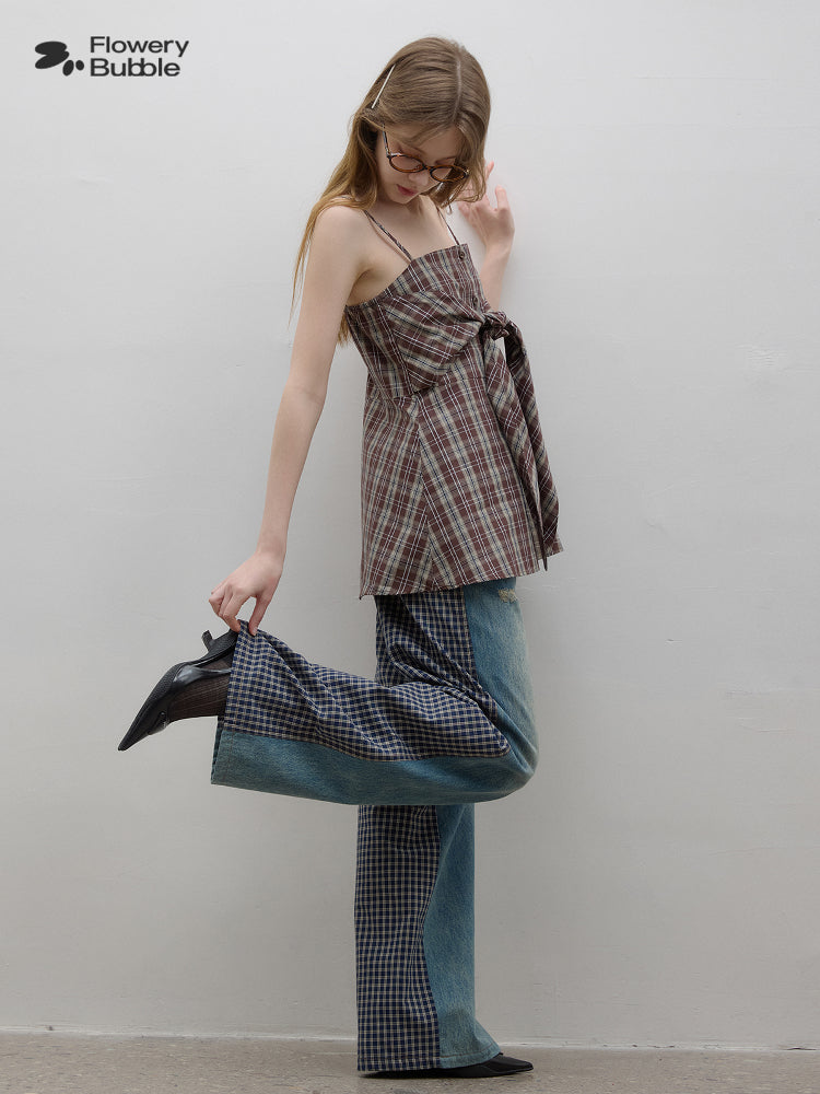 Plaid Shirt Camisole Top With Tie Accent