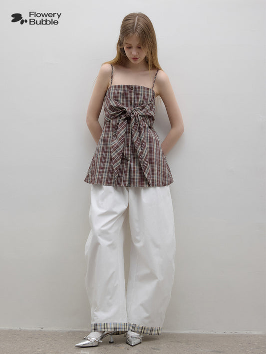 Plaid Shirt Camisole Top With Tie Accent