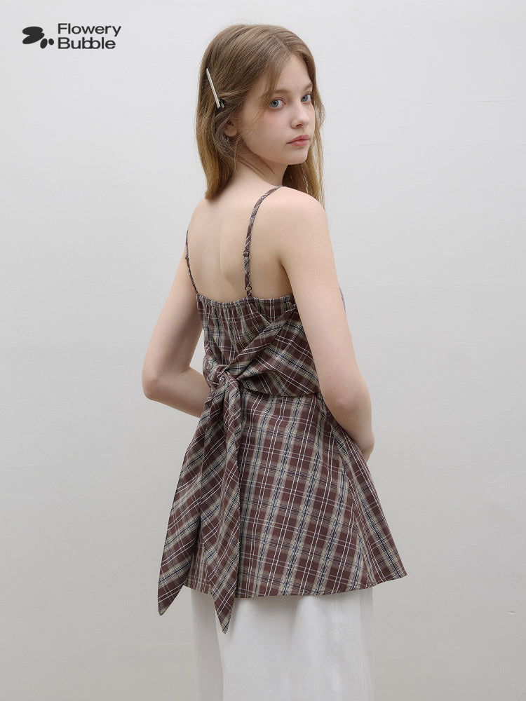 Plaid Shirt Camisole Top With Tie Accent