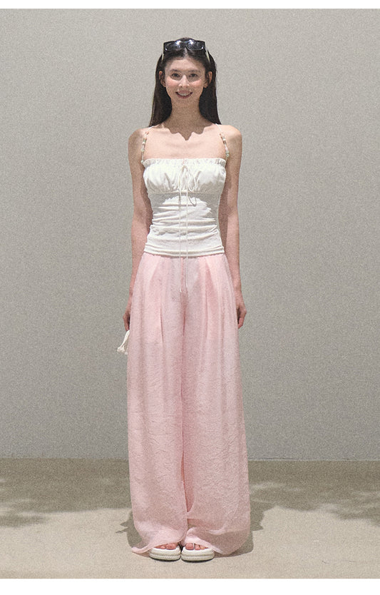 Pearlescent Wrinkled Organza Wide-Leg Trousers
