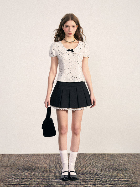 Peter Pan Collar Puff Sleeve Top In Polka Dot