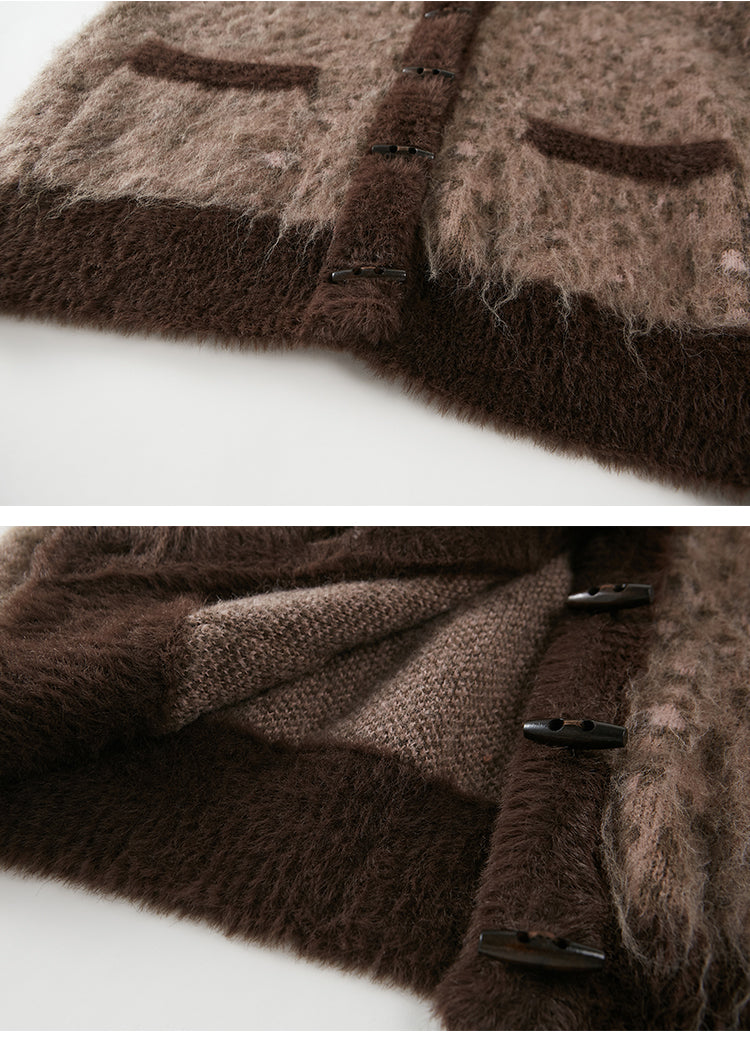 Oversized Leopard Patterned V-Neck Toggle Cardigan
