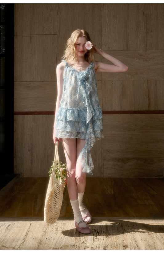 Sheer Floral Ruffle Mini Dress