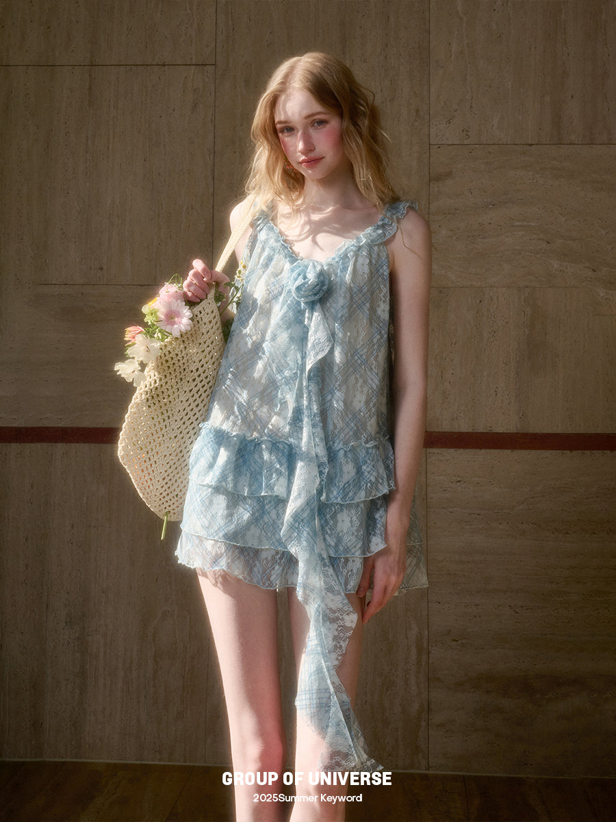 Sheer Floral Ruffle Mini Dress