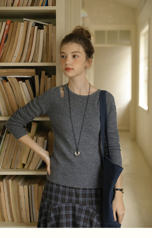 Cut-Out Ribbed Wool Knit Top