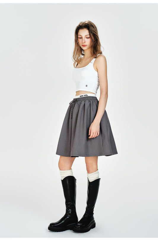 Double Waist Flare Skirt With Drawstring