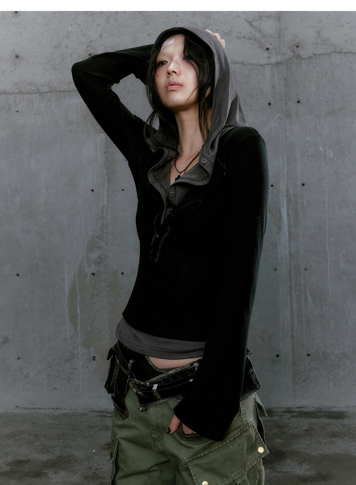 Punk Style Layered Hoodie Tee