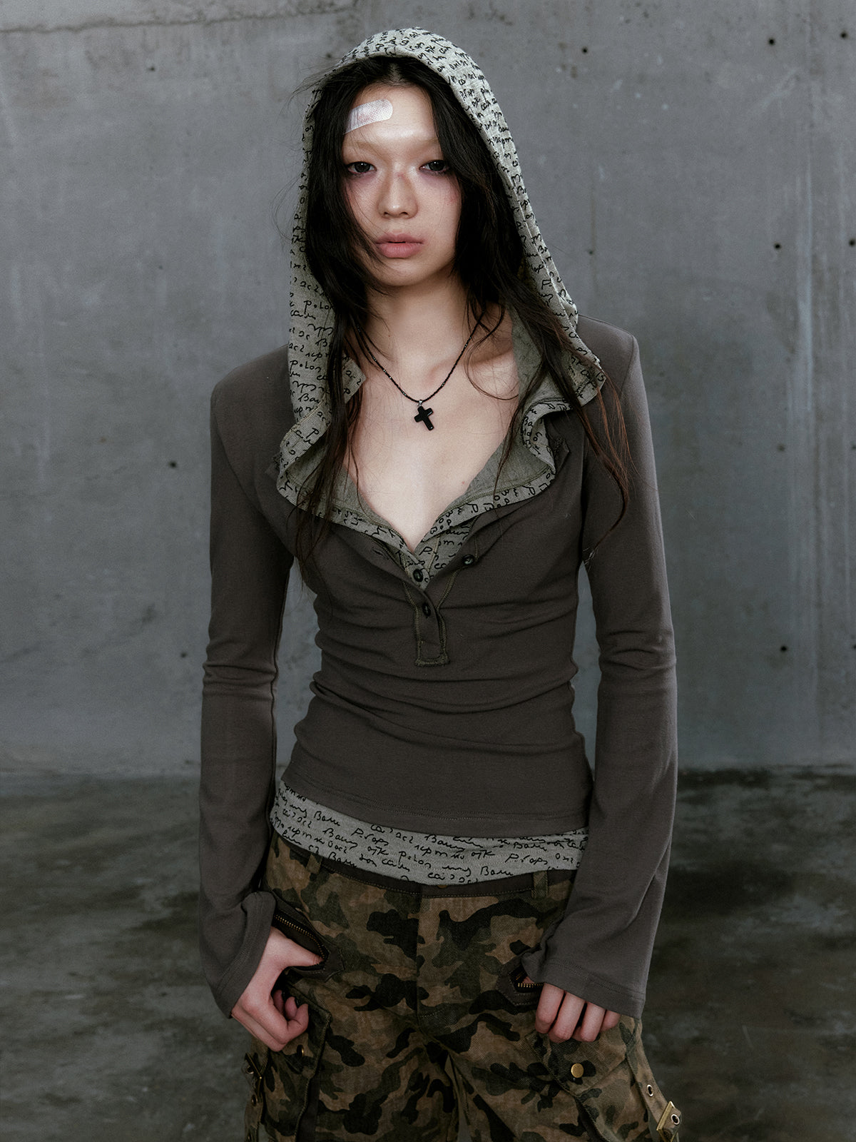 Punk Style Layered Hoodie Tee