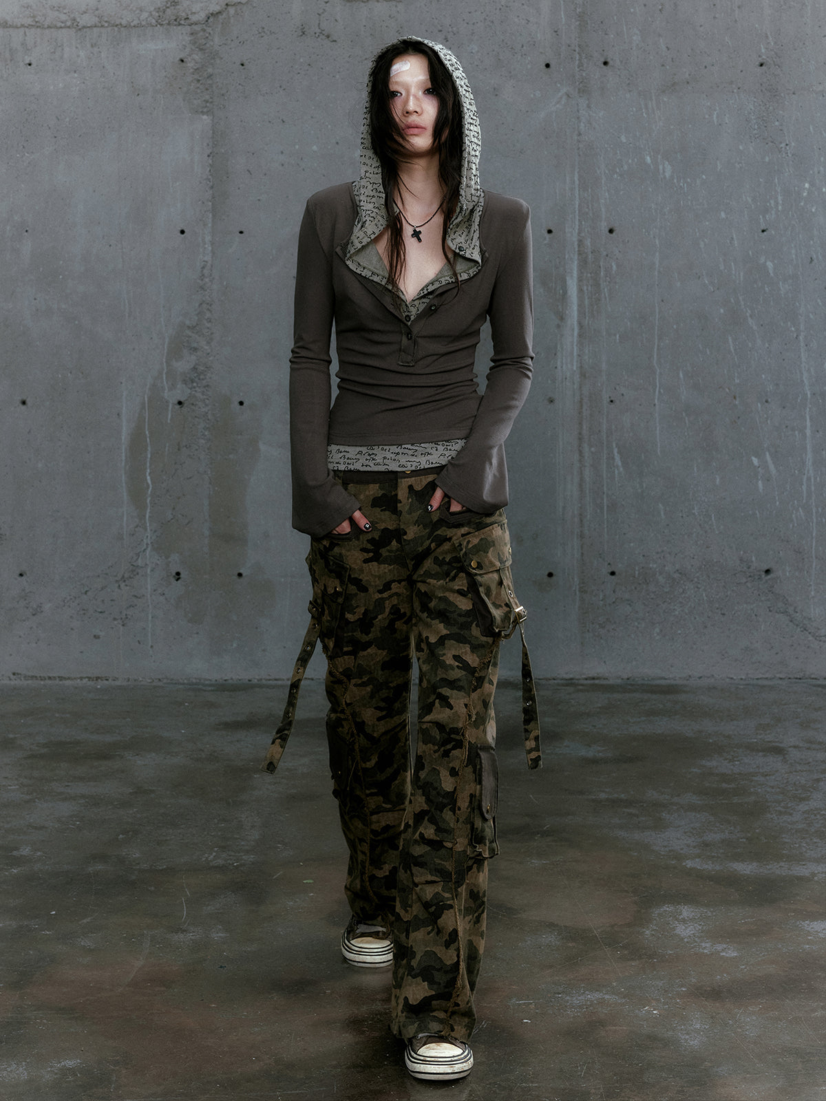 Punk Style Layered Hoodie Tee