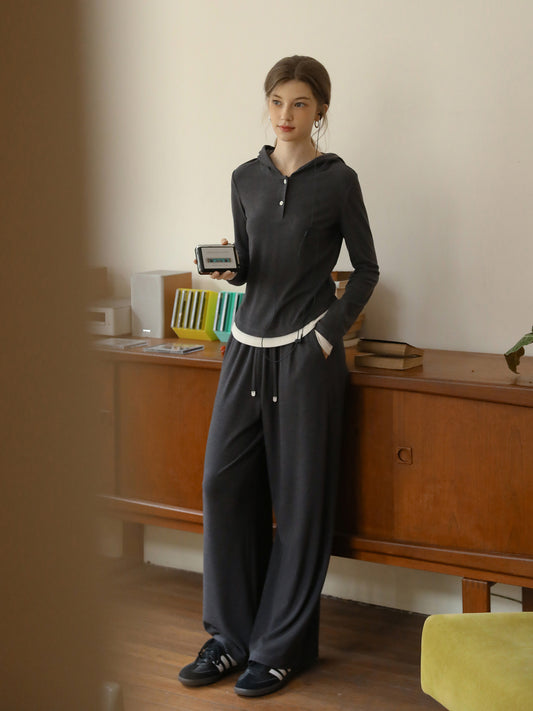 Slim Fit Layered-Look Knit Hoodie & Matching Pants