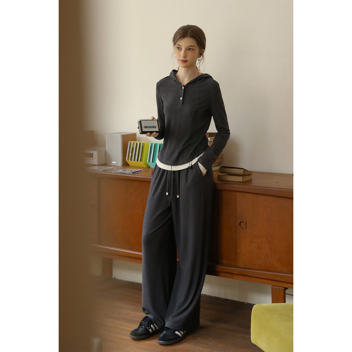 Slim Fit Layered-Look Knit Hoodie & Matching Pants