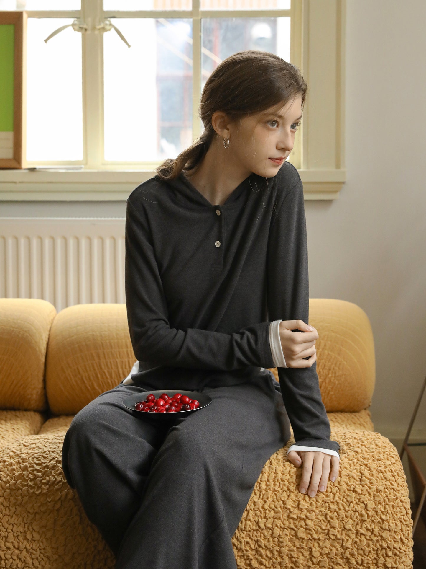 Slim Fit Layered-Look Knit Hoodie & Matching Pants