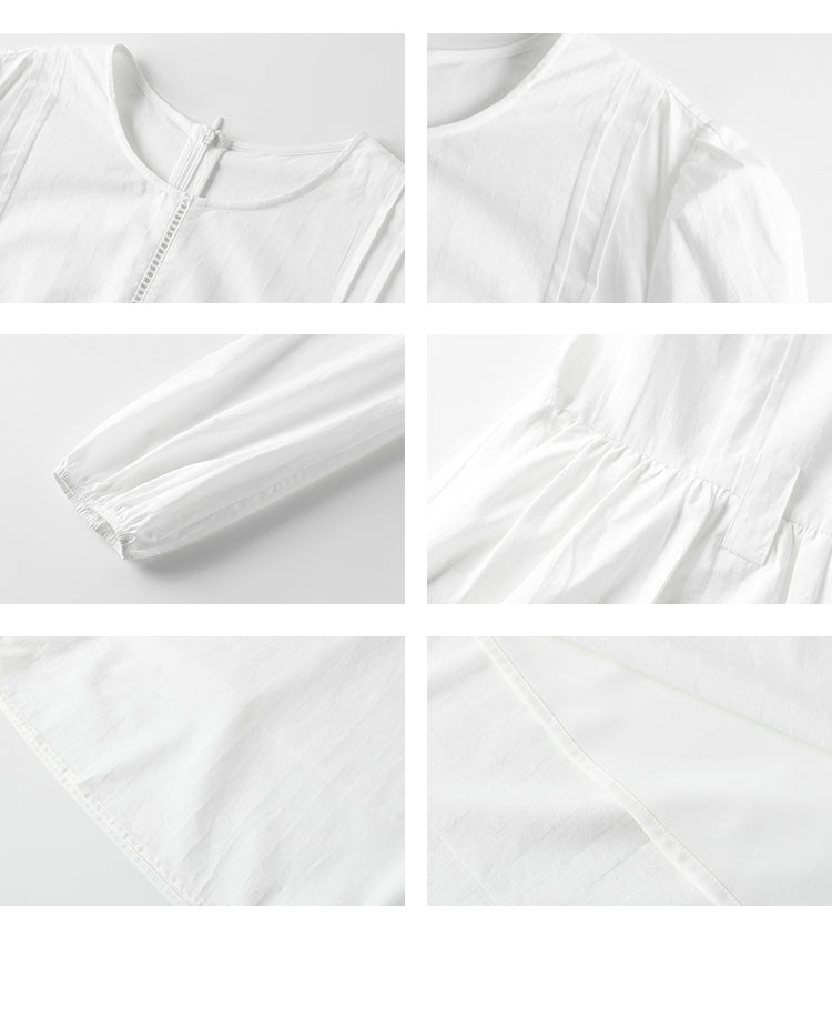 Cotton Dress With Ruched Puff Sleeves