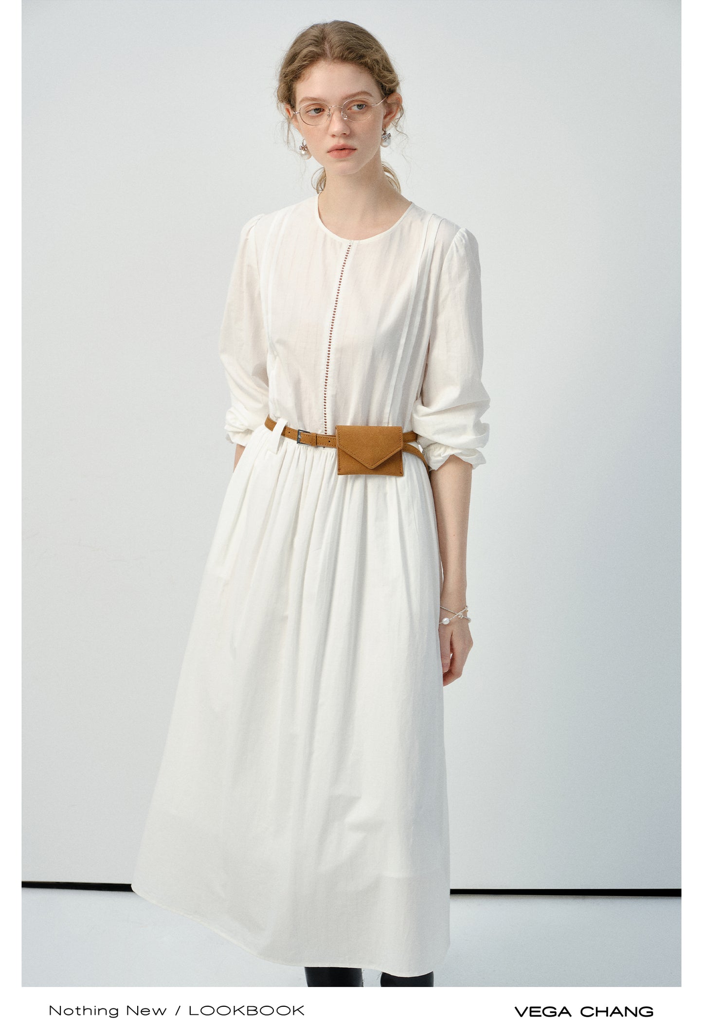 Cotton Dress With Ruched Puff Sleeves