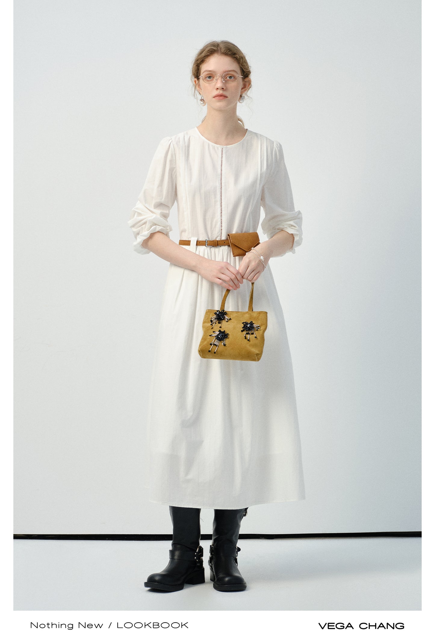 Cotton Dress With Ruched Puff Sleeves