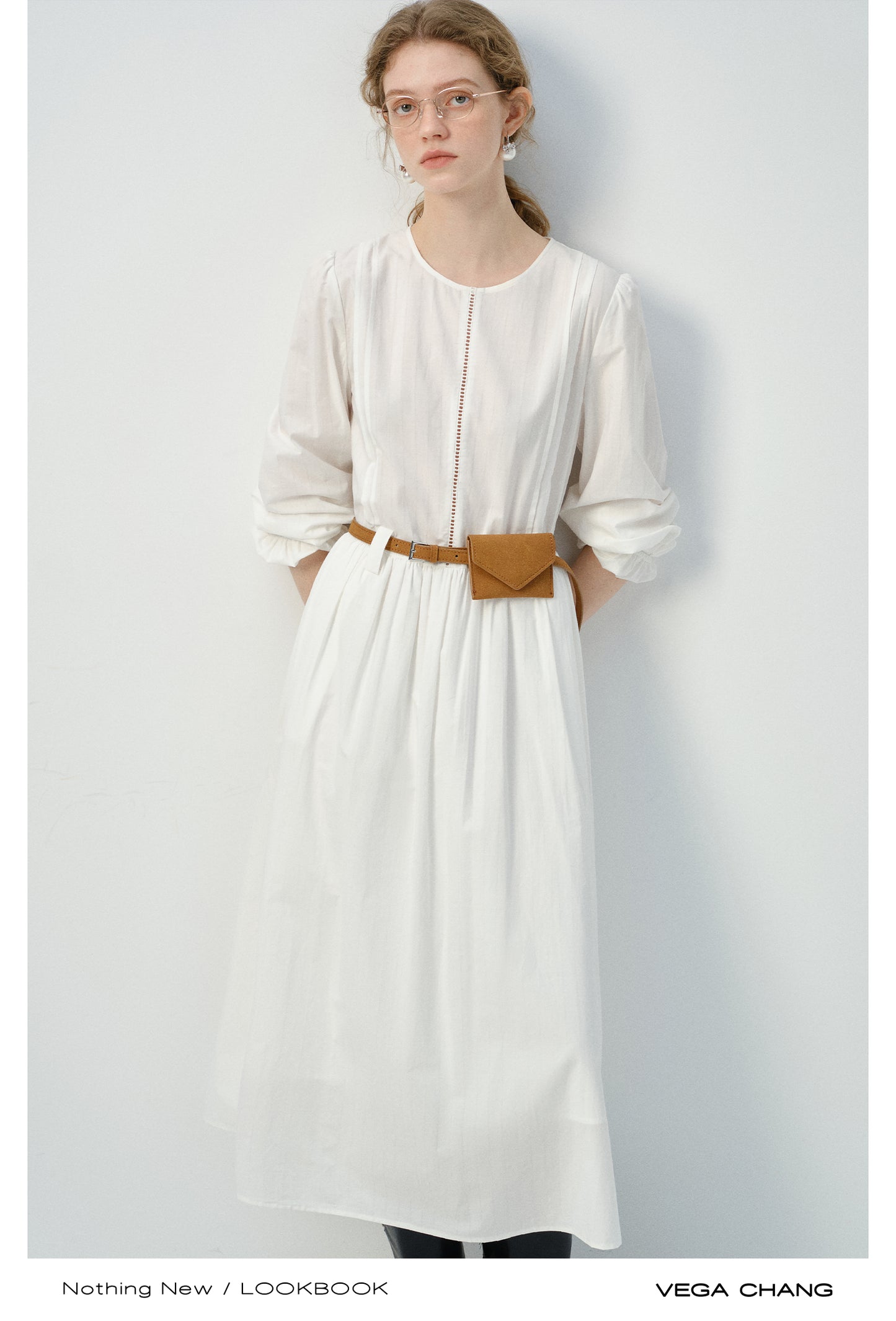 Cotton Dress With Ruched Puff Sleeves