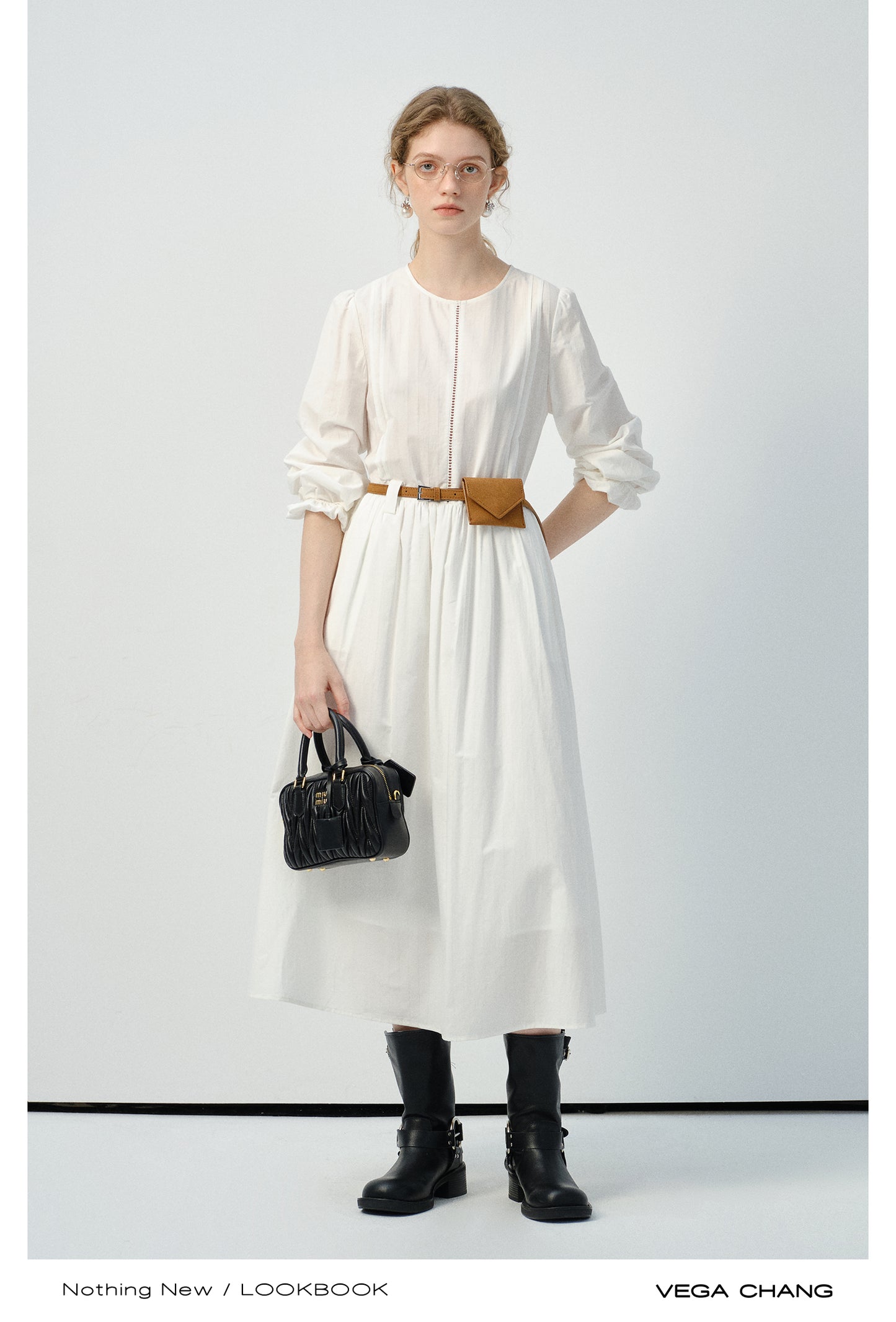Cotton Dress With Ruched Puff Sleeves