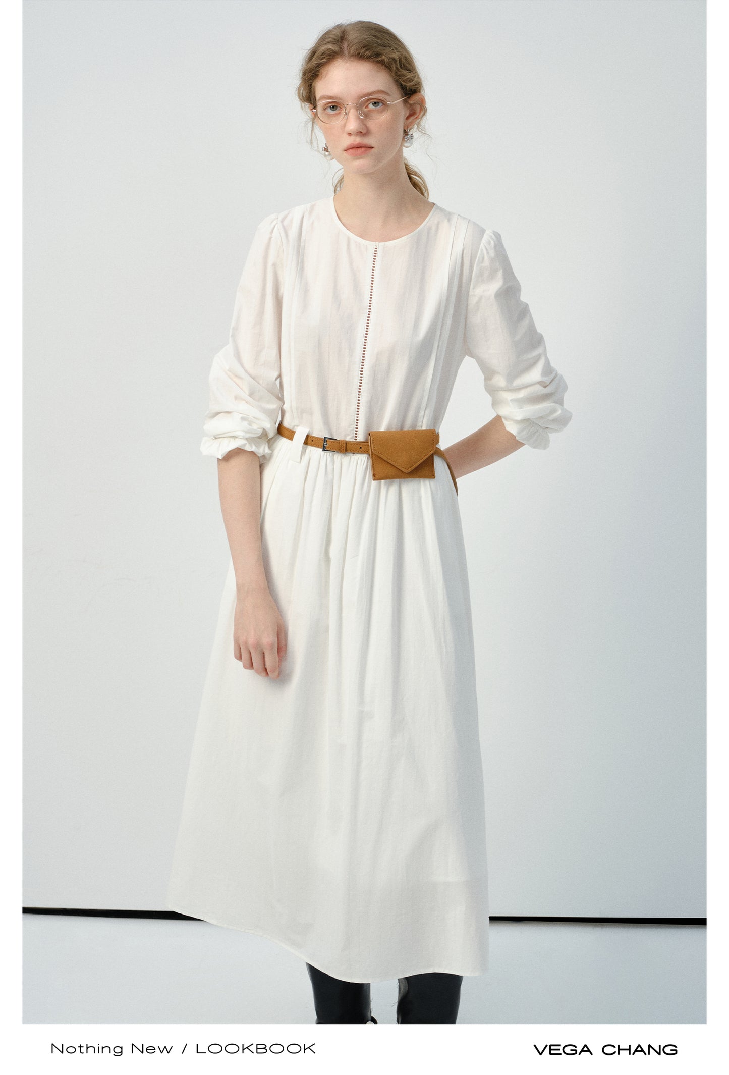 Cotton Dress With Ruched Puff Sleeves