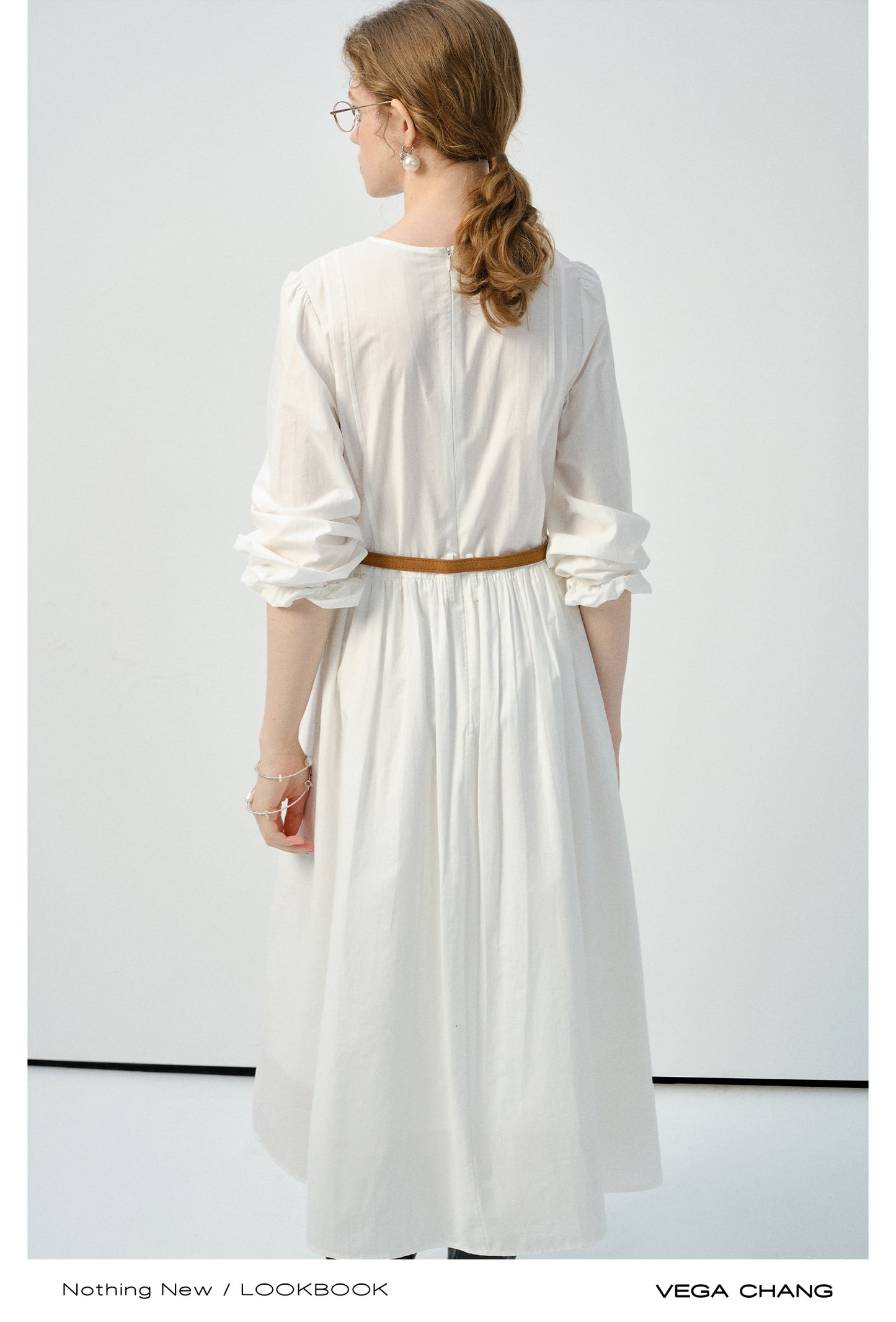 Cotton Dress With Ruched Puff Sleeves