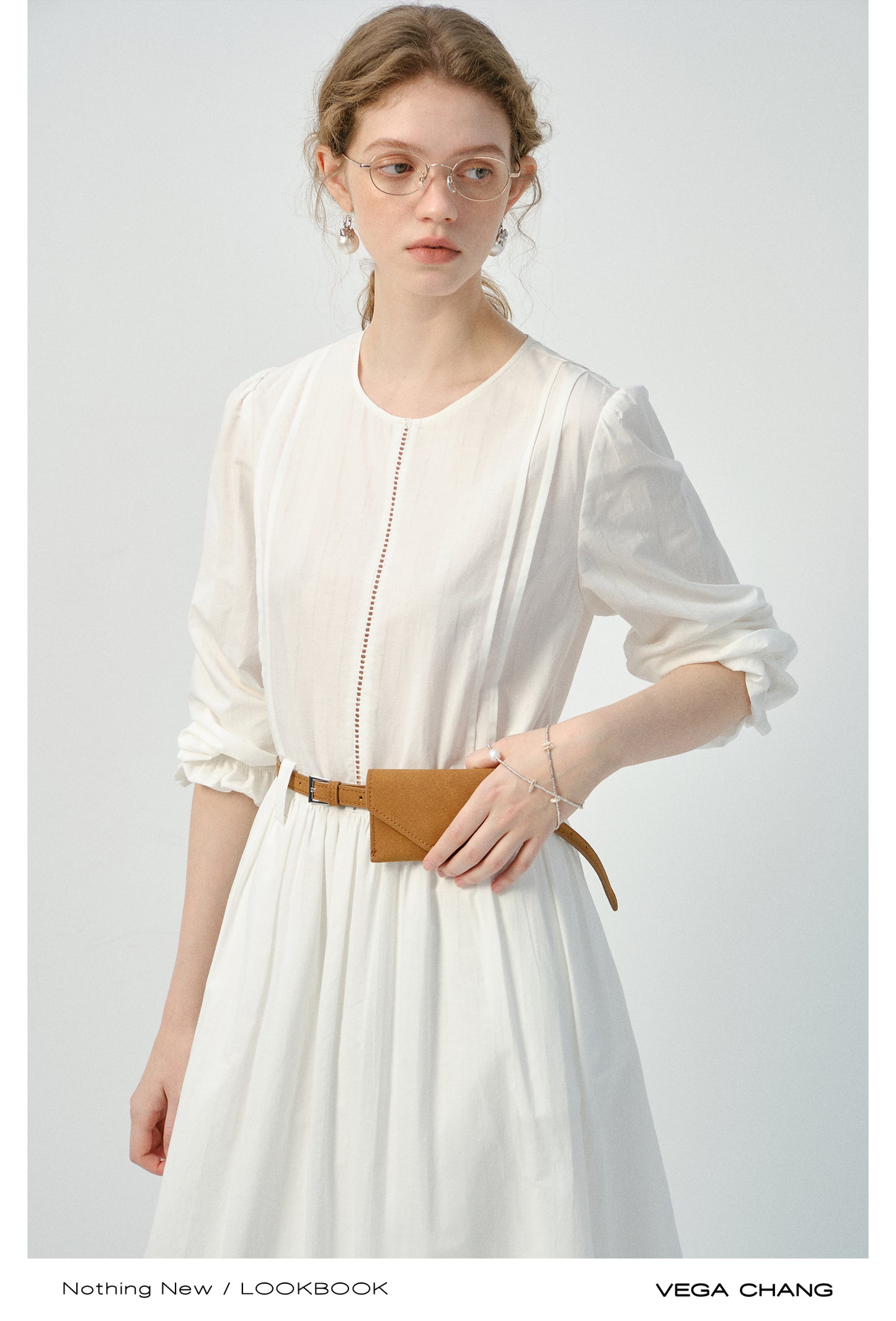 Cotton Dress With Ruched Puff Sleeves