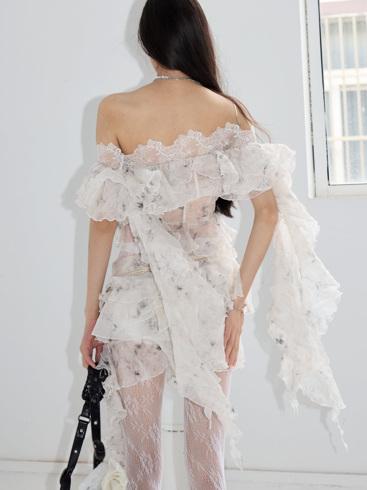 Ruffled Asymmetrical Airy Sheer Skirt