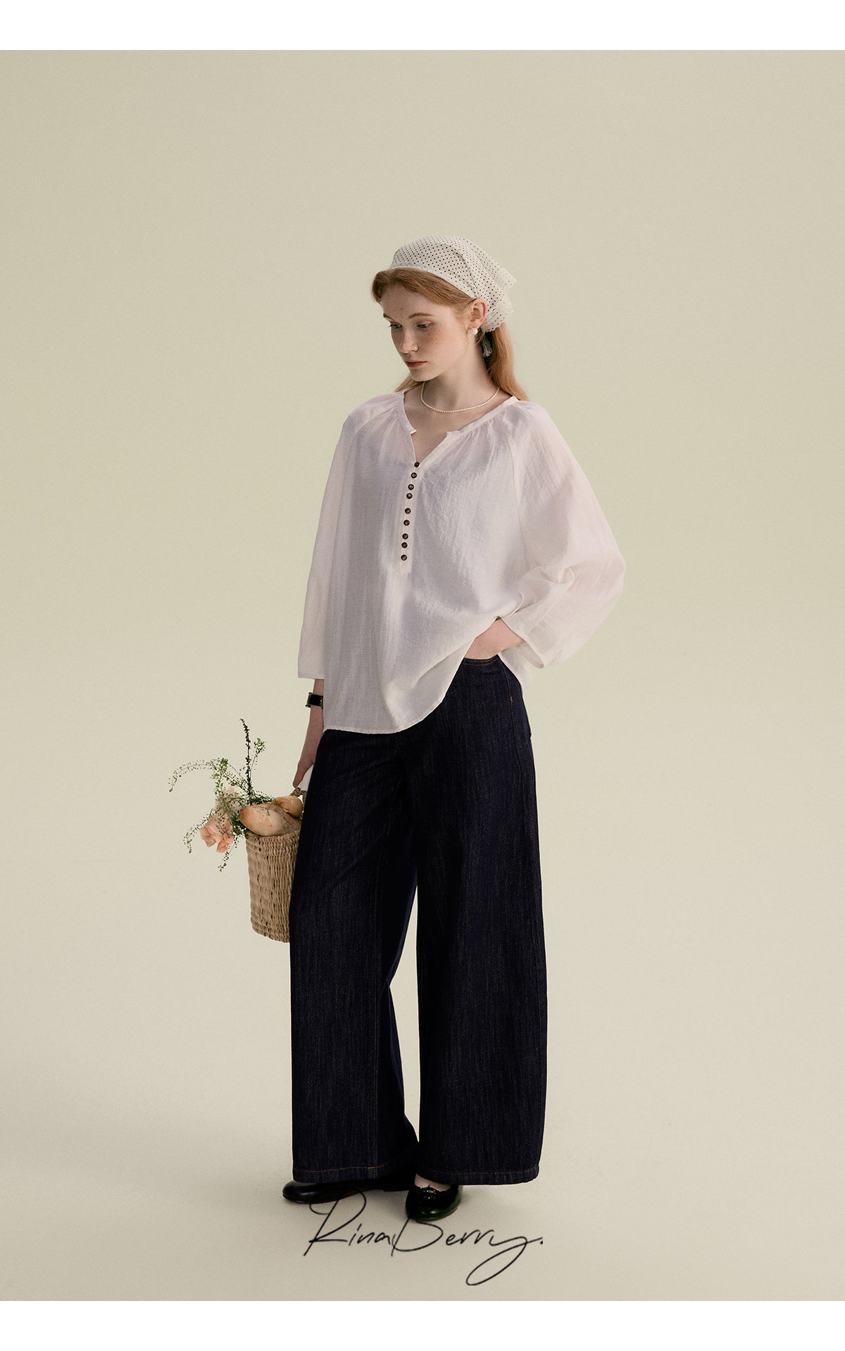 Washed Pure Cotton Wide-Leg Jeans