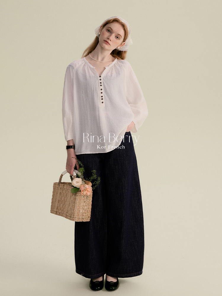 Washed Pure Cotton Wide-Leg Jeans