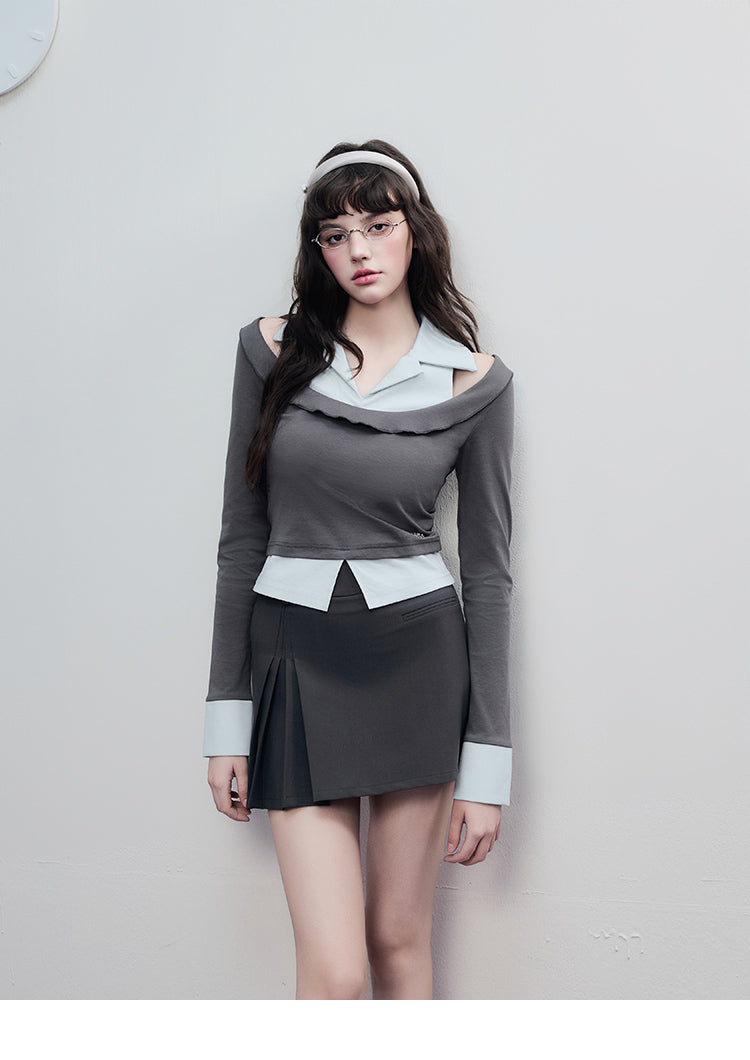 Crisp-Collar Faux-Layered Top