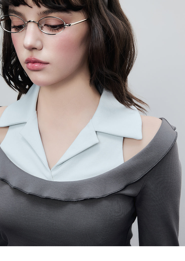 Crisp-Collar Faux-Layered Top