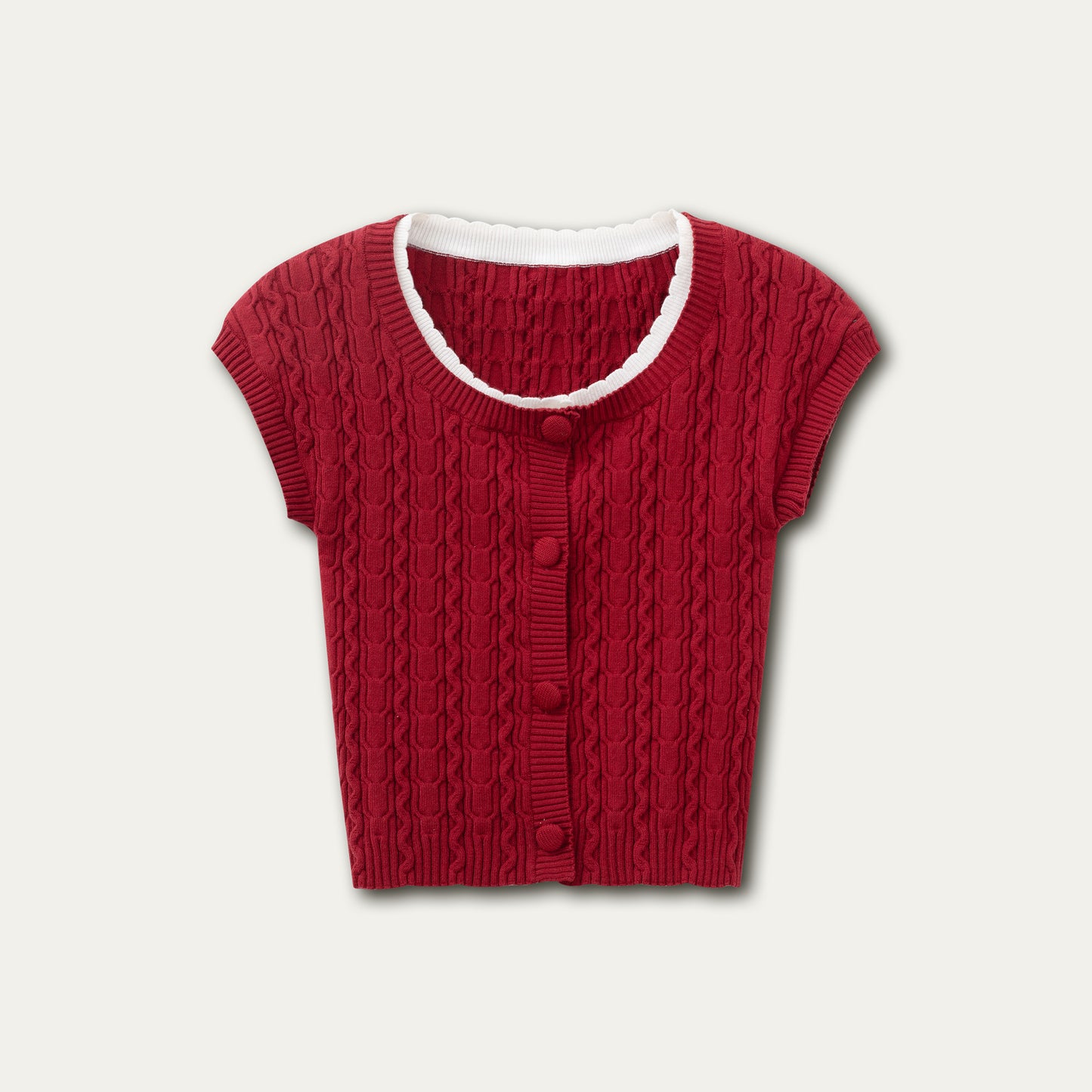 Contrast-Color Layered Short-Sleeve Knit Top