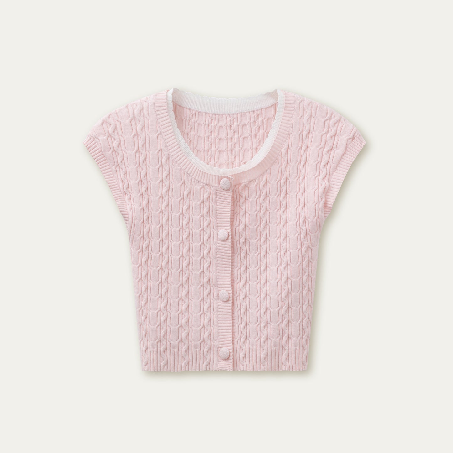 Contrast-Color Layered Short-Sleeve Knit Top