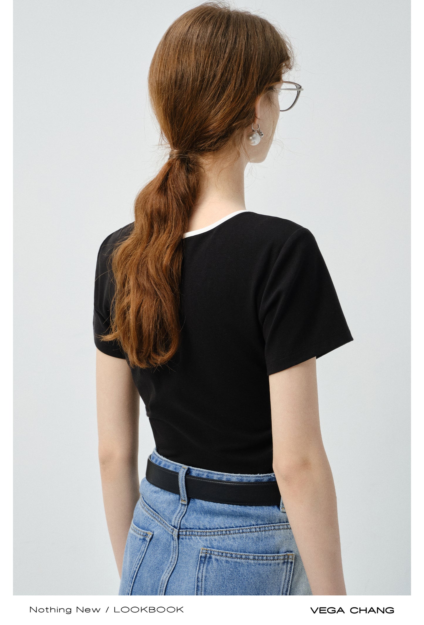 Cotton Blend Contrast Lace-Up T-Shirt