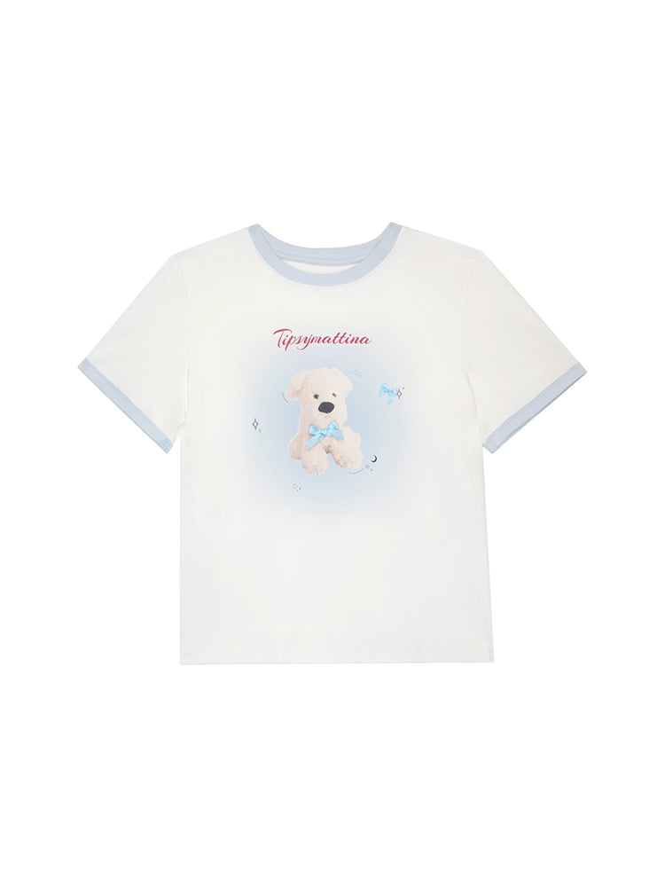 Plushy Dog Print Cotton T-Shirt