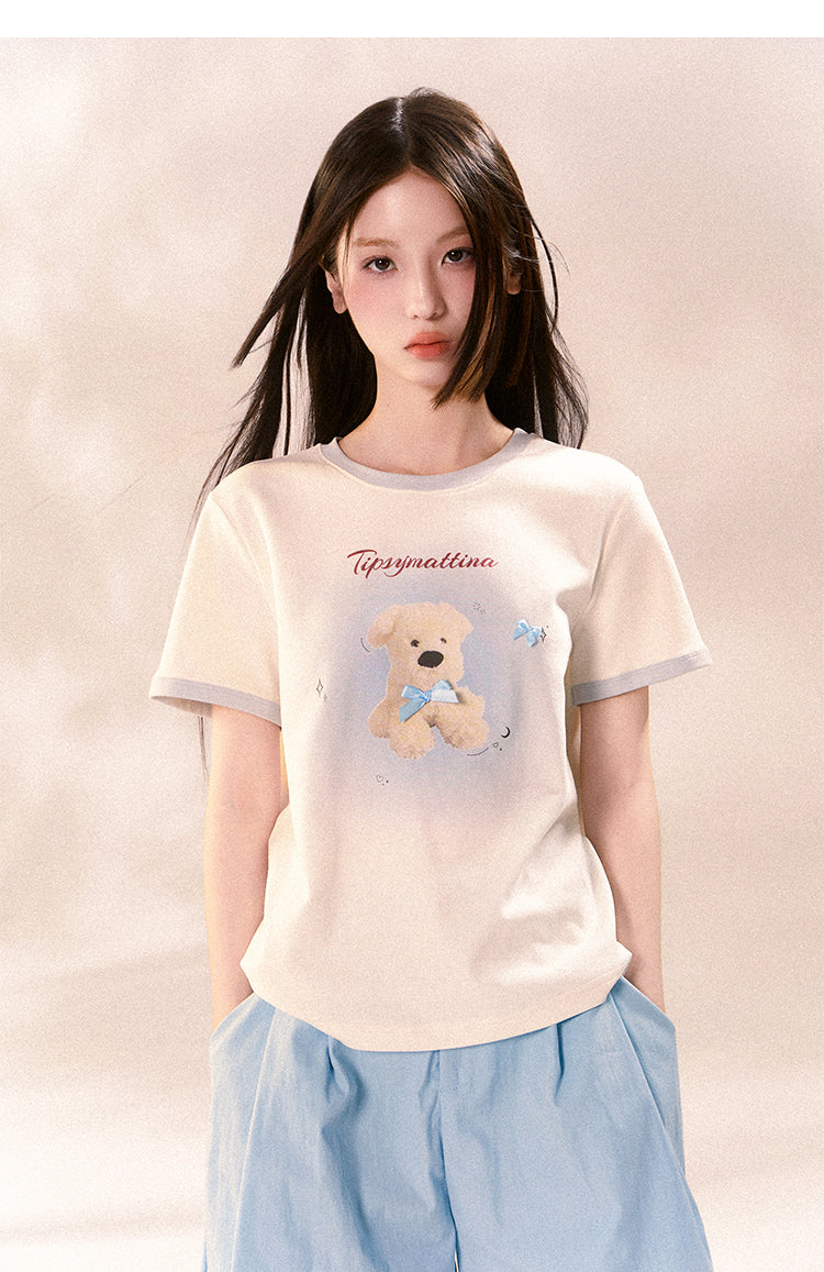 Plushy Dog Print Cotton T-Shirt