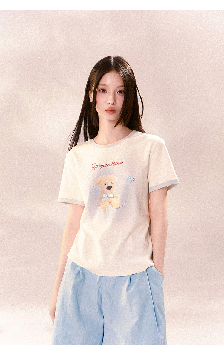 Plushy Dog Print Cotton T-Shirt