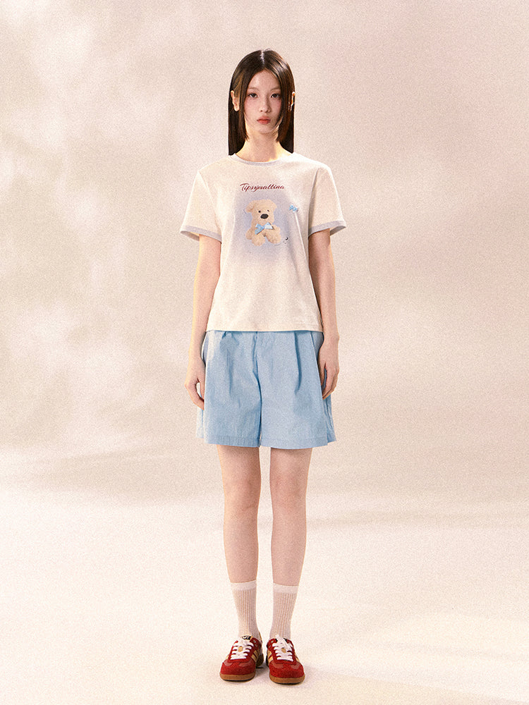 Plushy Dog Print Cotton T-Shirt