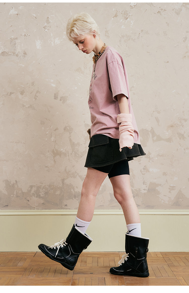 Swallow-Print Washed Cotton T-Shirt