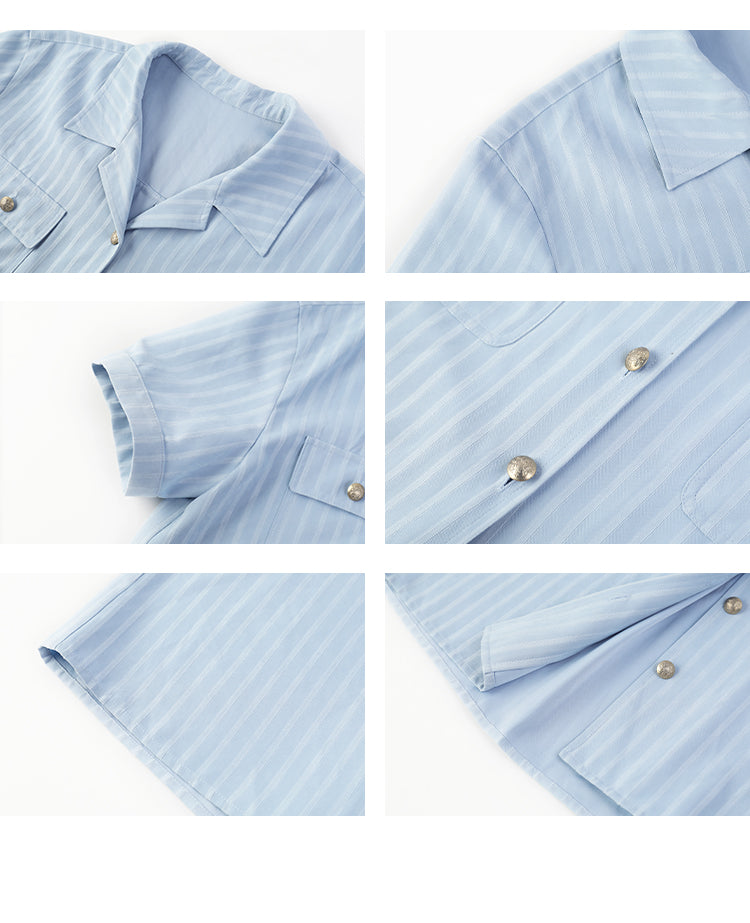 Striped Short-Sleeve Shirt With Flap Pocket