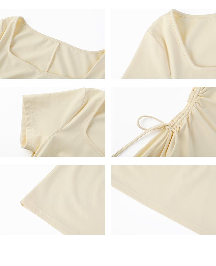 Square Neck Midi Dress With Ruched Sides