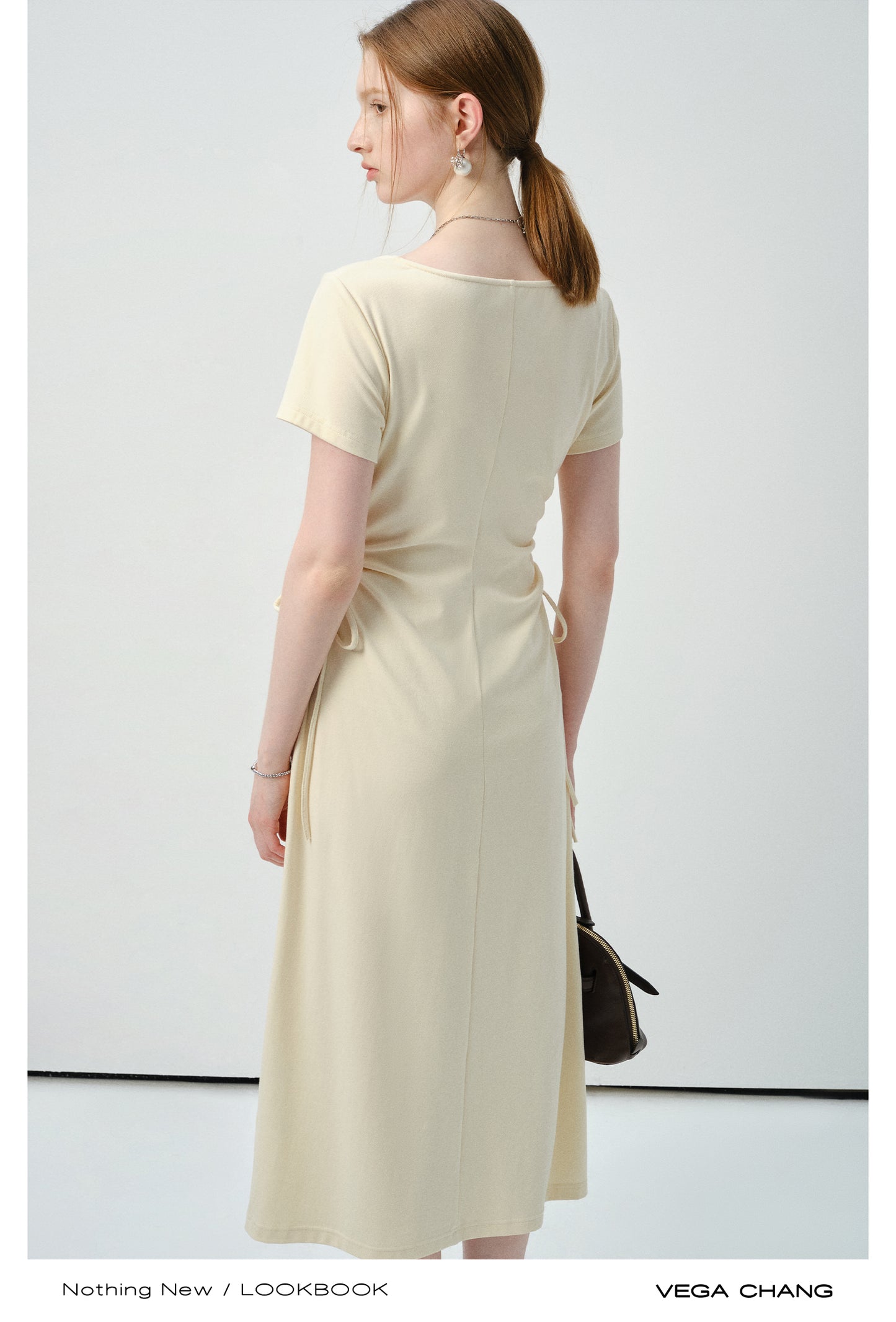 Square Neck Midi Dress With Ruched Sides