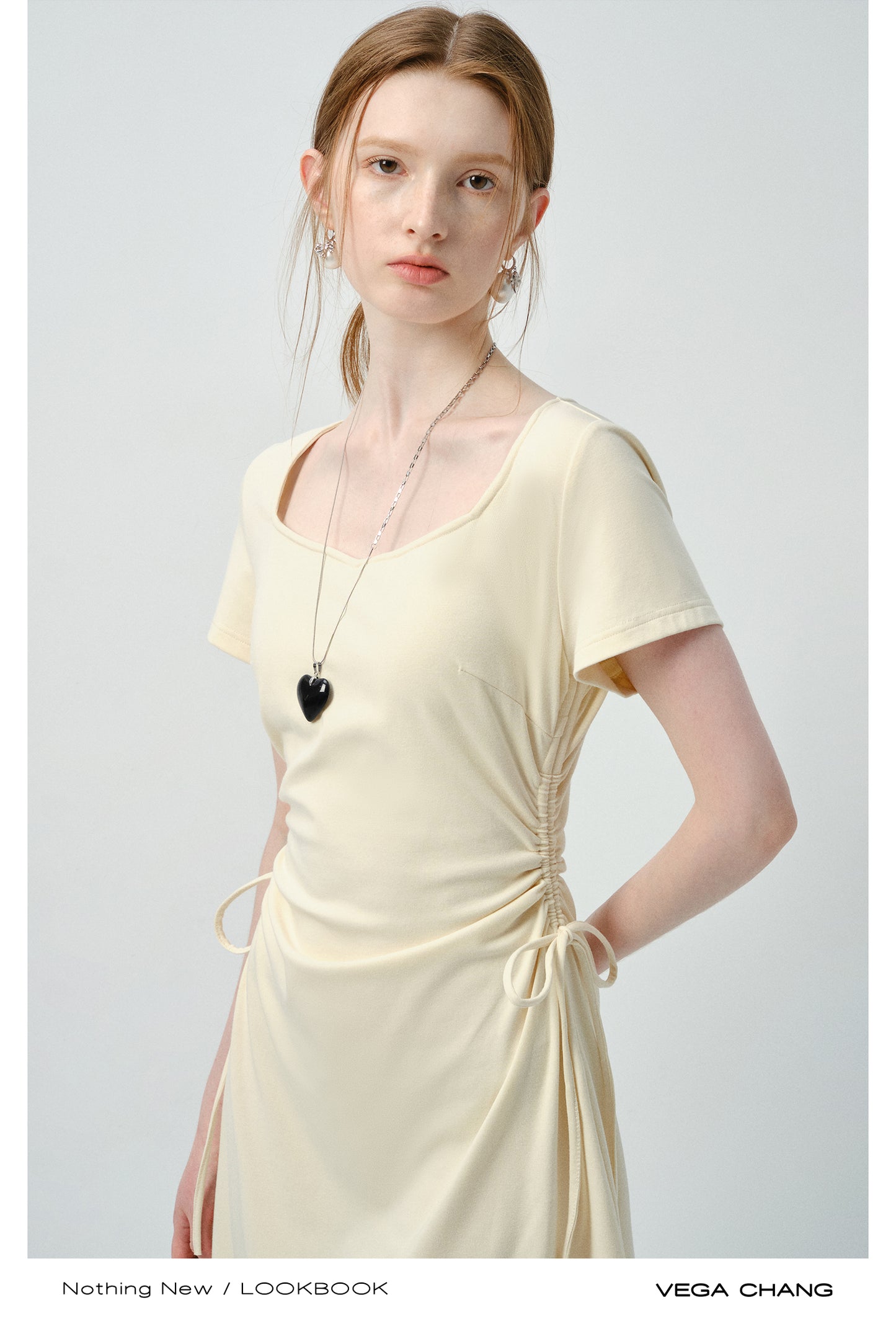 Square Neck Midi Dress With Ruched Sides