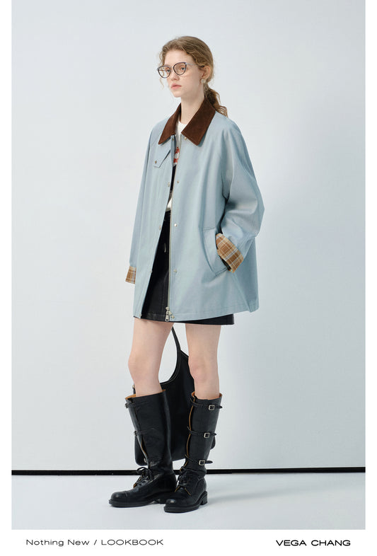 Plaid Cuff Jacket With Two-Way Collar