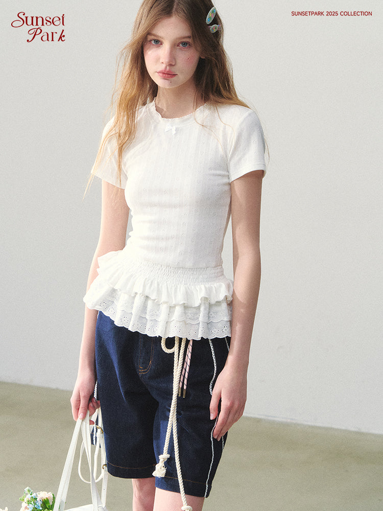 Ruffle-Hem Pointelle Tee